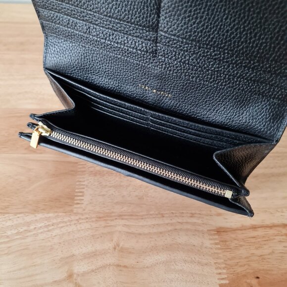 Tory Burch McGraw Envelope Wallet Black Pebbled Long Flap Luxury Designer Zip - Picture 8 of 10